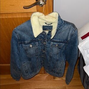 Aeropostale Blue and Cream Jean Jacket with Sherpa Collar